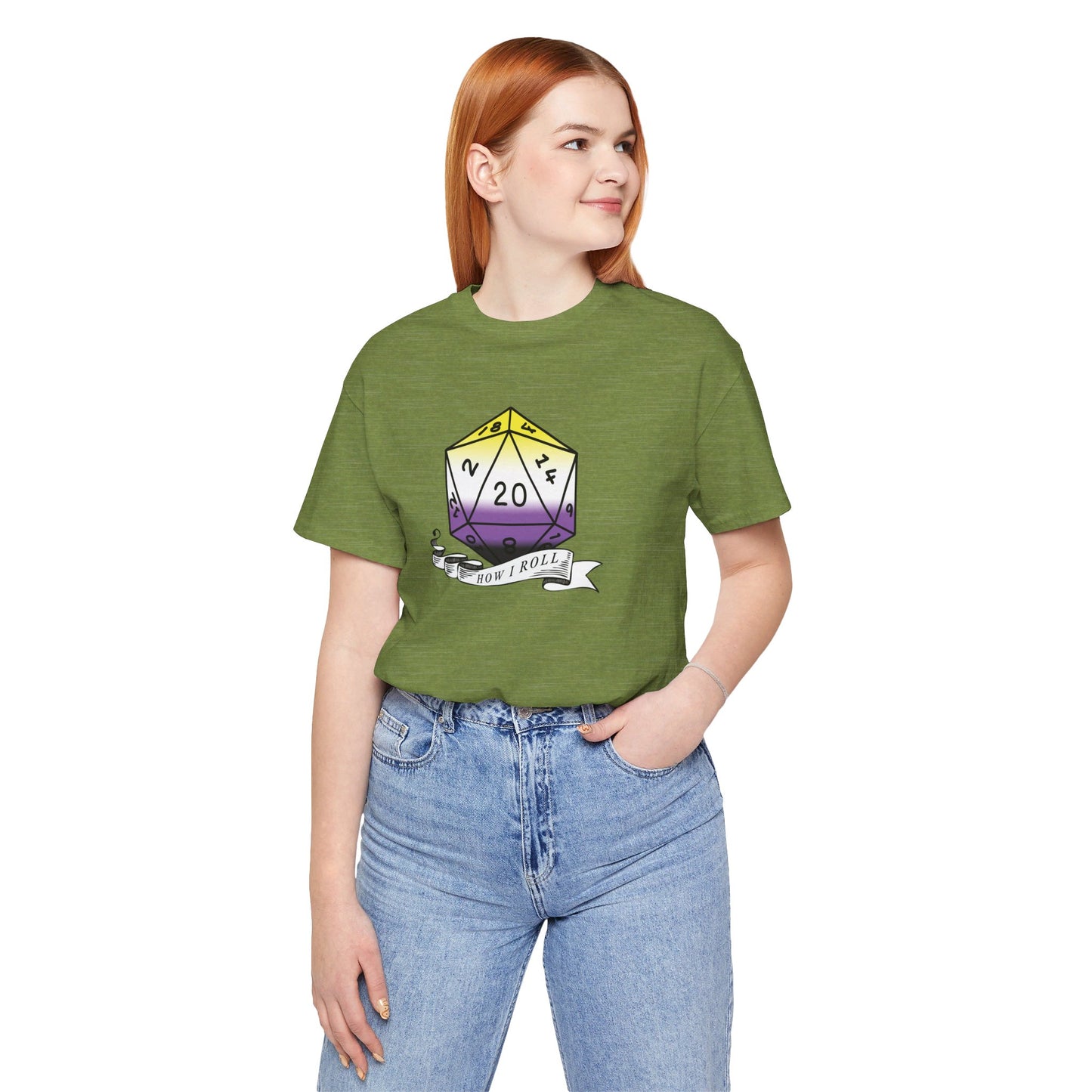This Is How I Roll | Pride Flag D20 T-Shirt | Unisex T-Shirt | Nerdy Non-Binary Pride