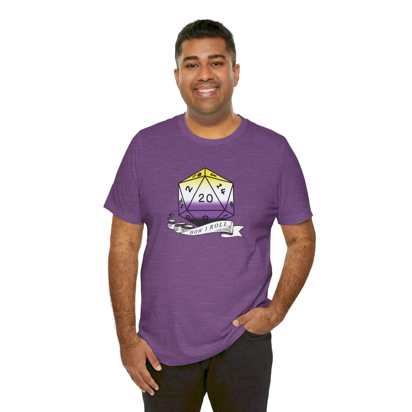 This Is How I Roll | Pride Flag D20 T-Shirt | Unisex T-Shirt | Nerdy Non-Binary Pride