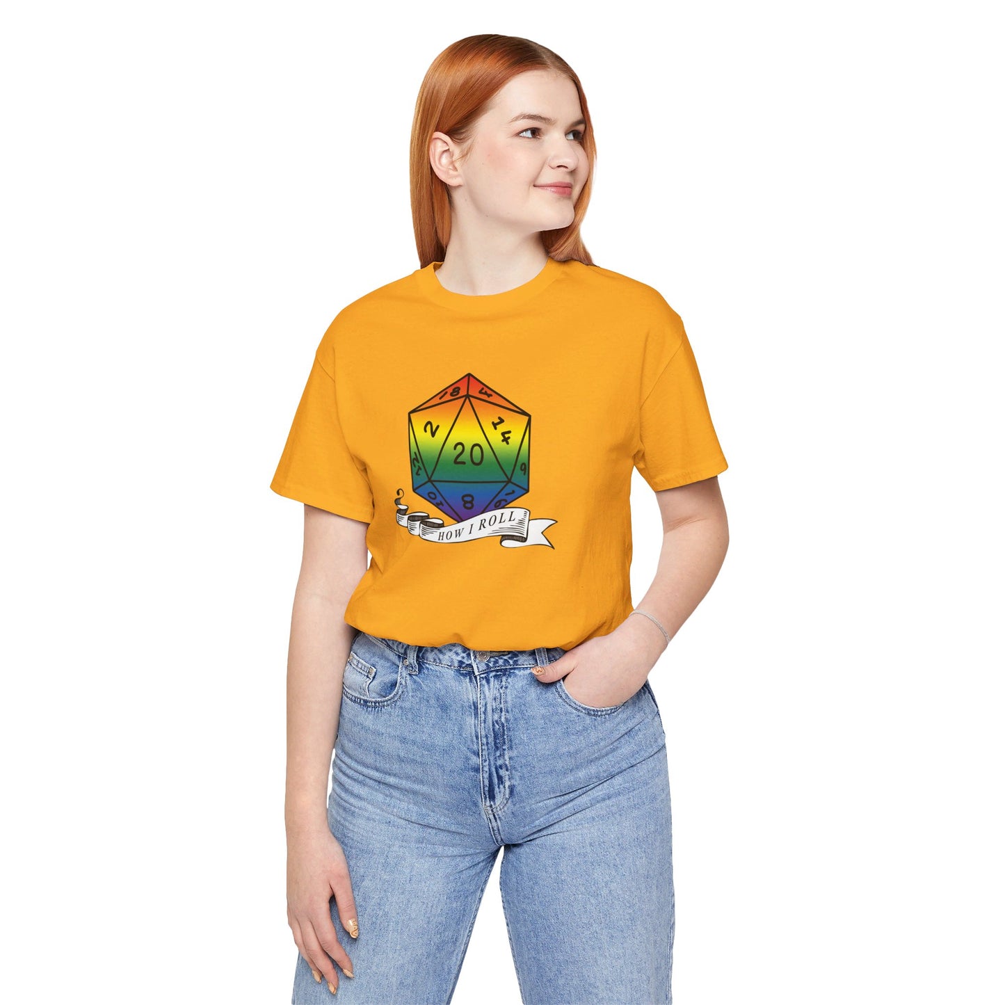 Rainbow Pride D20 "How I Roll" Unisex Jersey Short Sleeve Tee