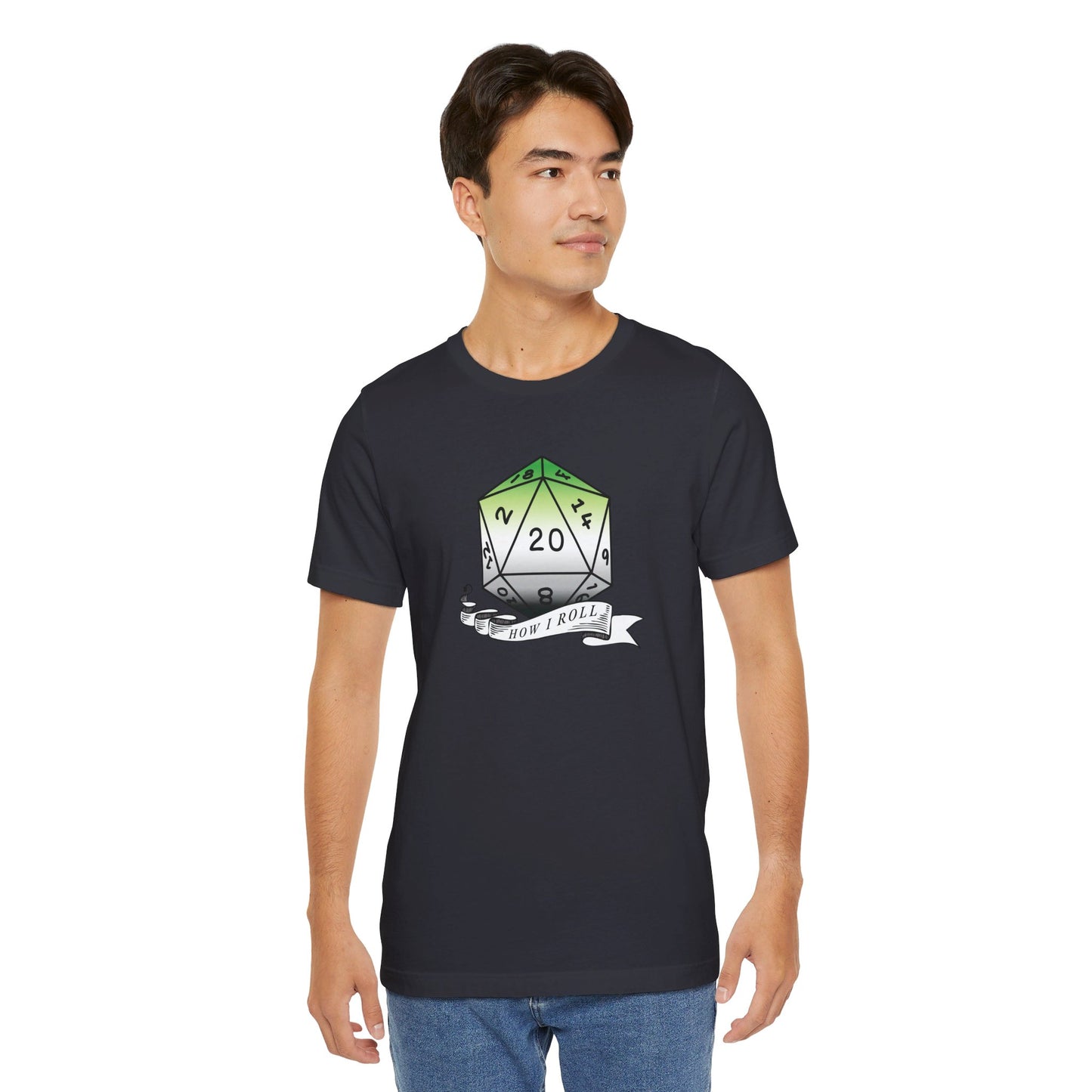 This Is How I Roll | Pride Flag D20 T-Shirt | Unisex T-Shirt | Nerdy Aromantic Pride