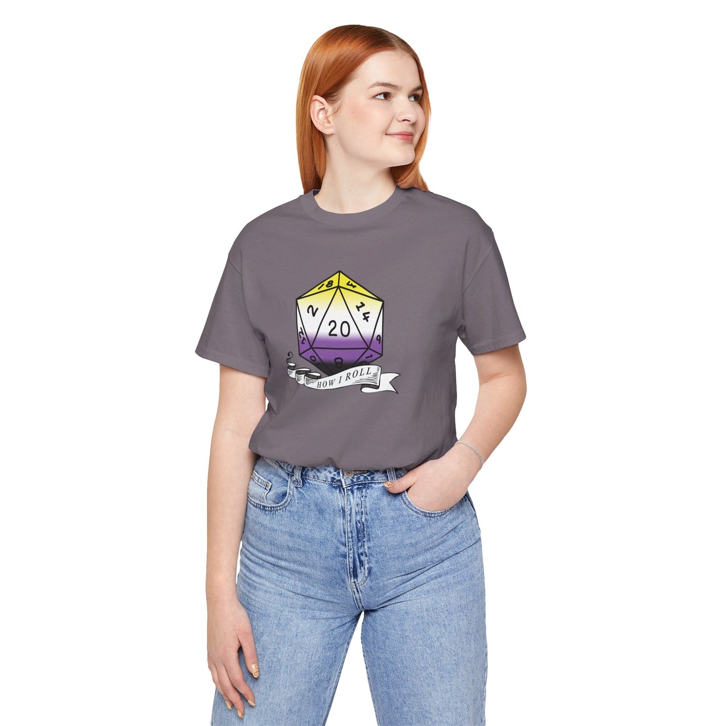 Non-Binary Pride Flag | This Is How I Roll | D20 T-Shirt | Unisex T-Shirt | Nerdy Non-Binary Pride