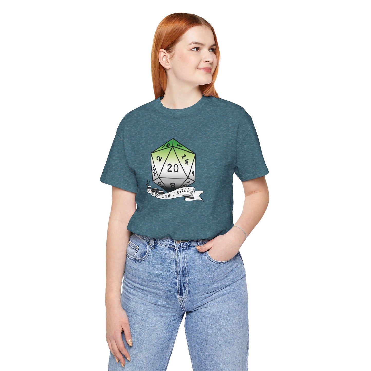 This Is How I Roll | Pride Flag D20 T-Shirt | Unisex T-Shirt | Nerdy Aromantic Pride