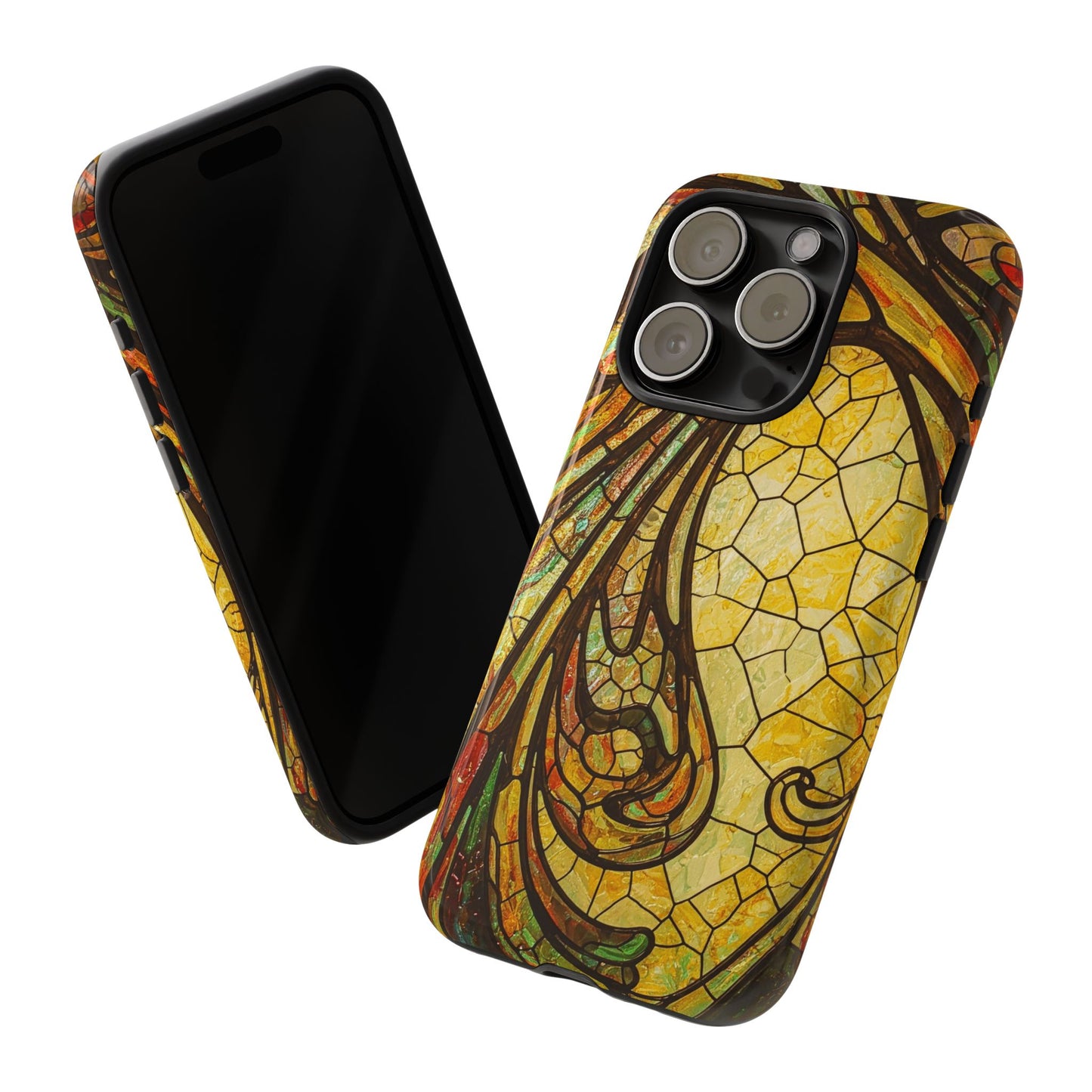 Faux Stained Glass Art Nouveau Style iPhone Case, Tough Cases, Vintage Design, Durable Phone Protector, Earth tones