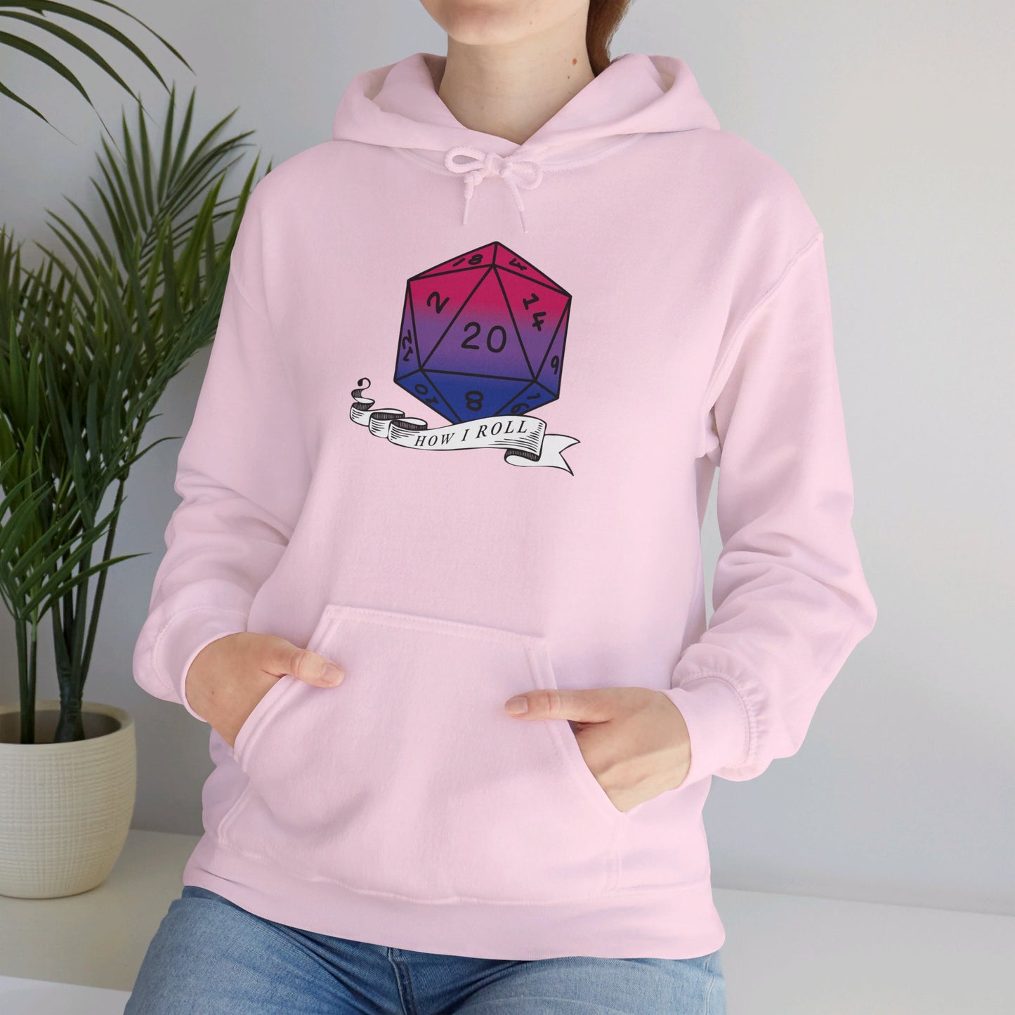 Nerdy Bisexual Pride | How I Roll | Pride Flag D20 Hoodie | Unisex Heavy Blend™ Hooded Sweatshirt