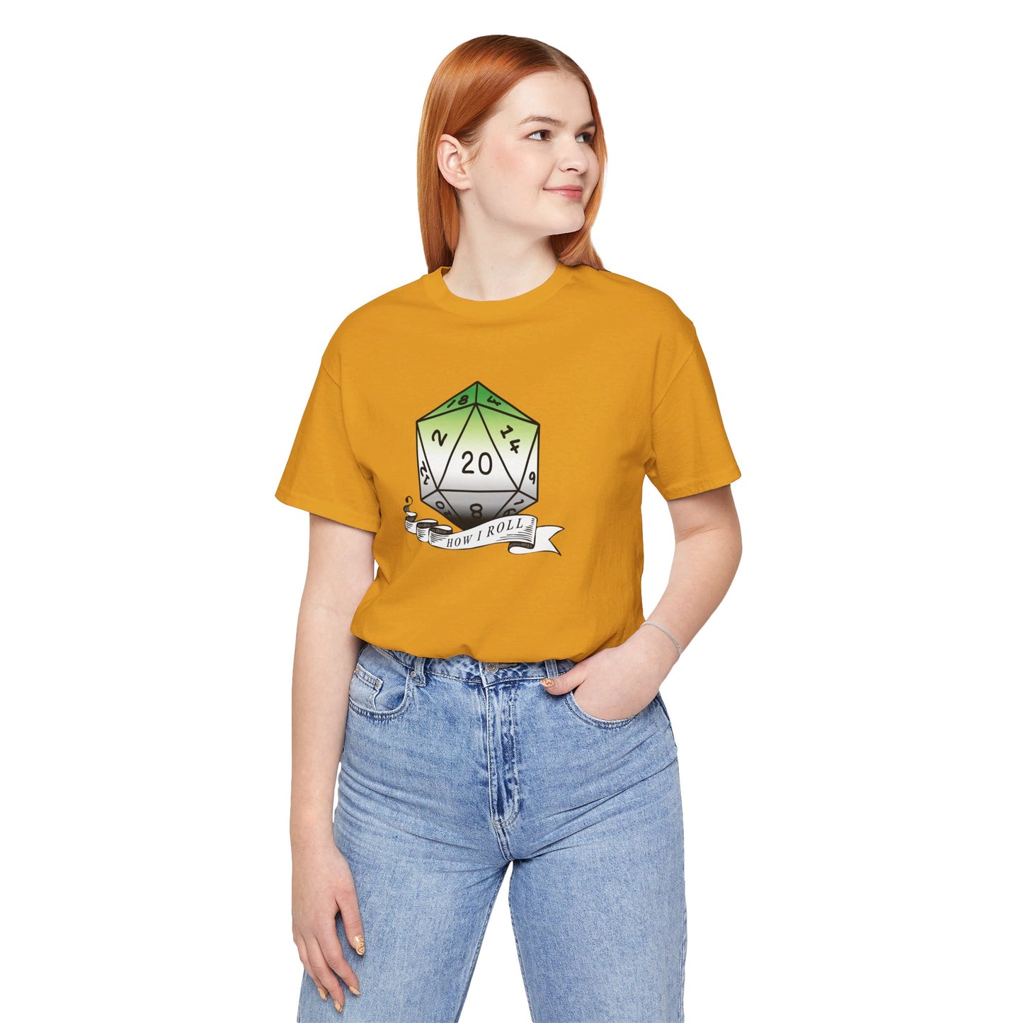 This Is How I Roll | Pride Flag D20 T-Shirt | Unisex T-Shirt | Nerdy Aromantic Pride