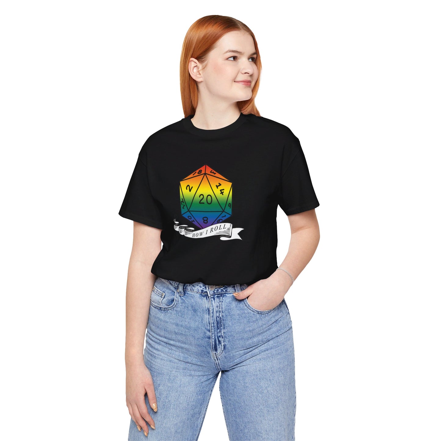 Rainbow Pride D20 "How I Roll" Unisex Jersey Short Sleeve Tee