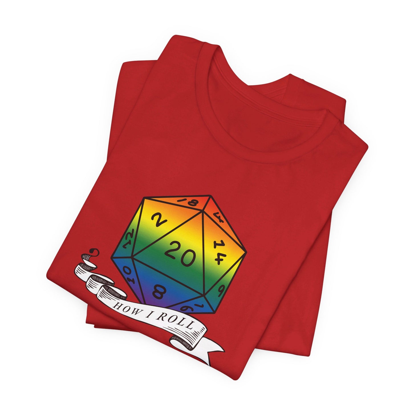 Rainbow Pride D20 "How I Roll" Unisex Jersey Short Sleeve Tee