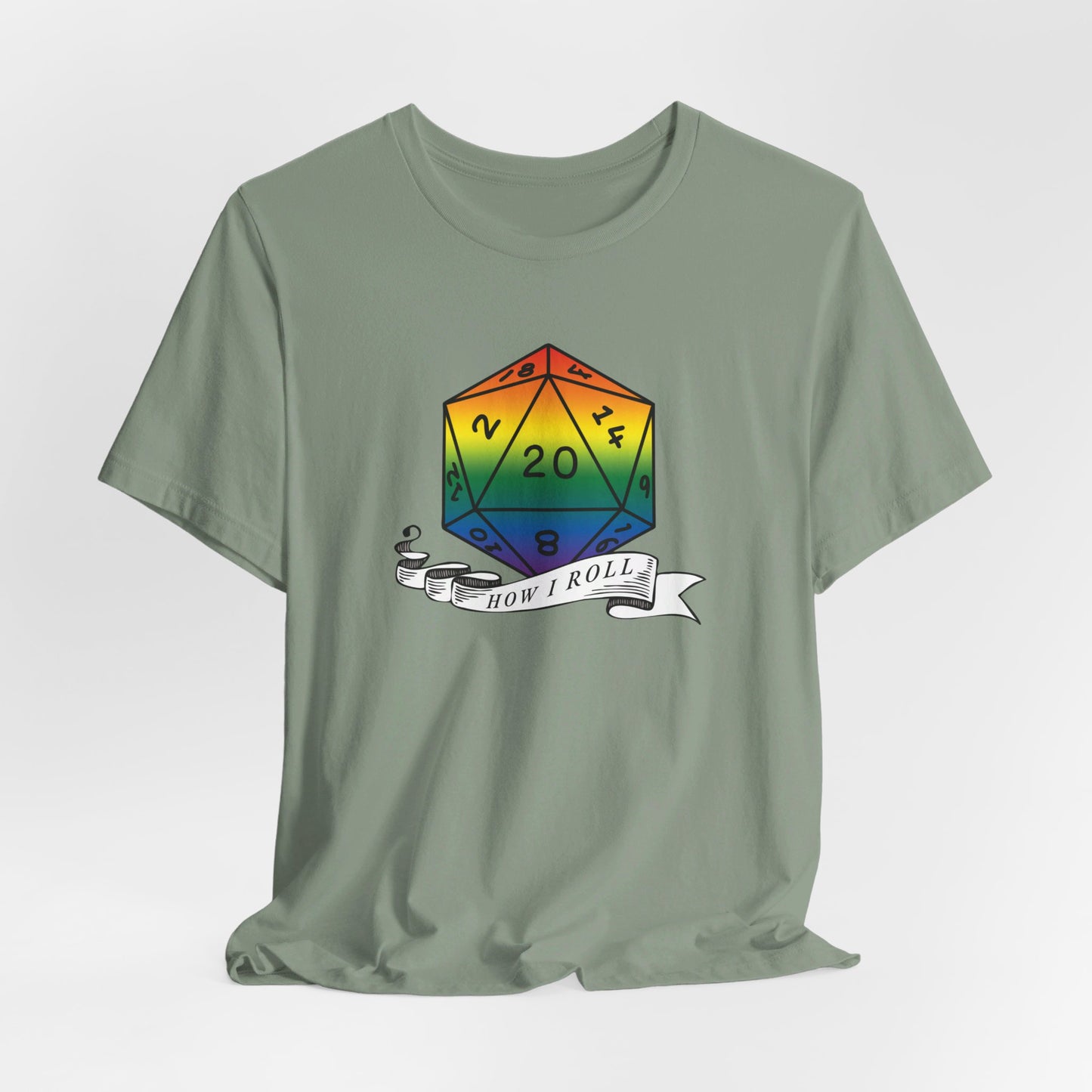 Rainbow Pride D20 "How I Roll" Unisex Jersey Short Sleeve Tee