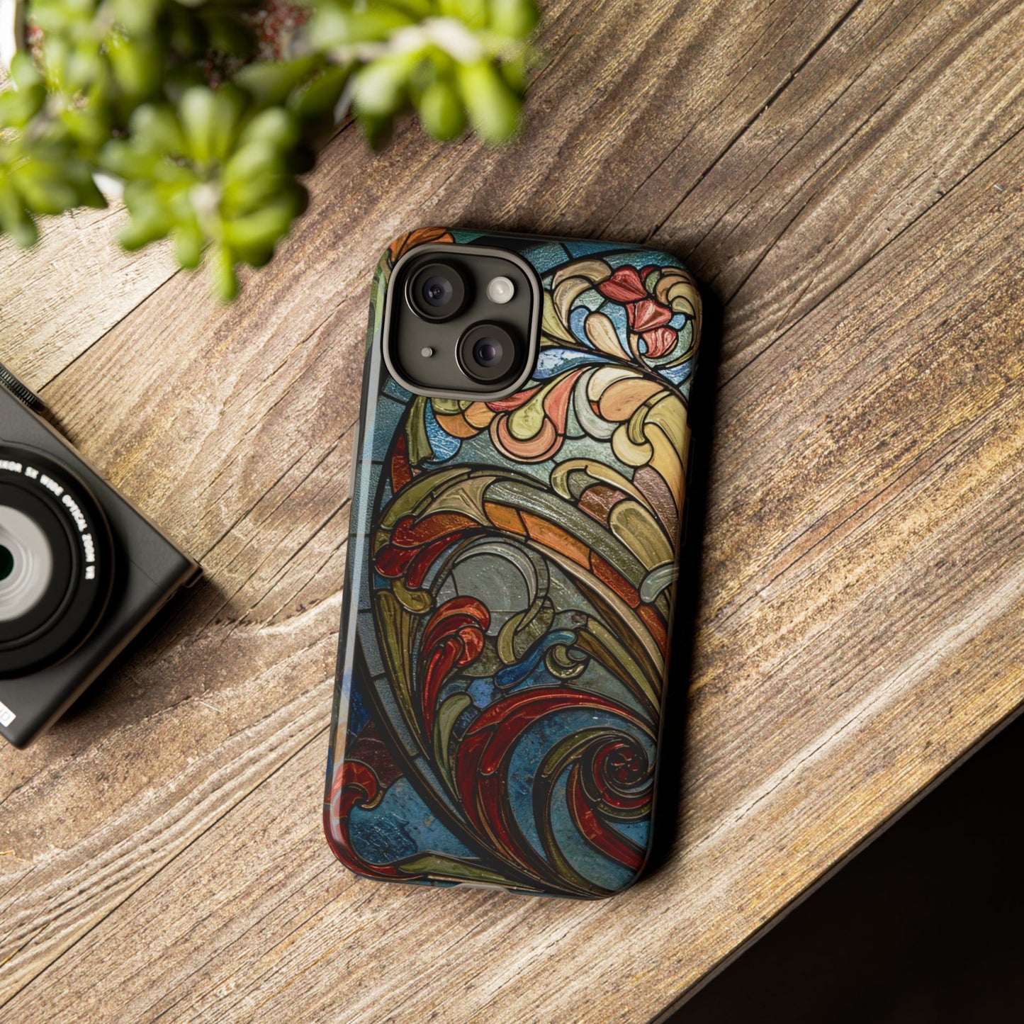 Faux Stained Glass iPhone Case, Art Nouveau Tough Case, Vintage Art Lover Gift, Durable Protector, Artistic Phone Cover, Art Deco Phone Case