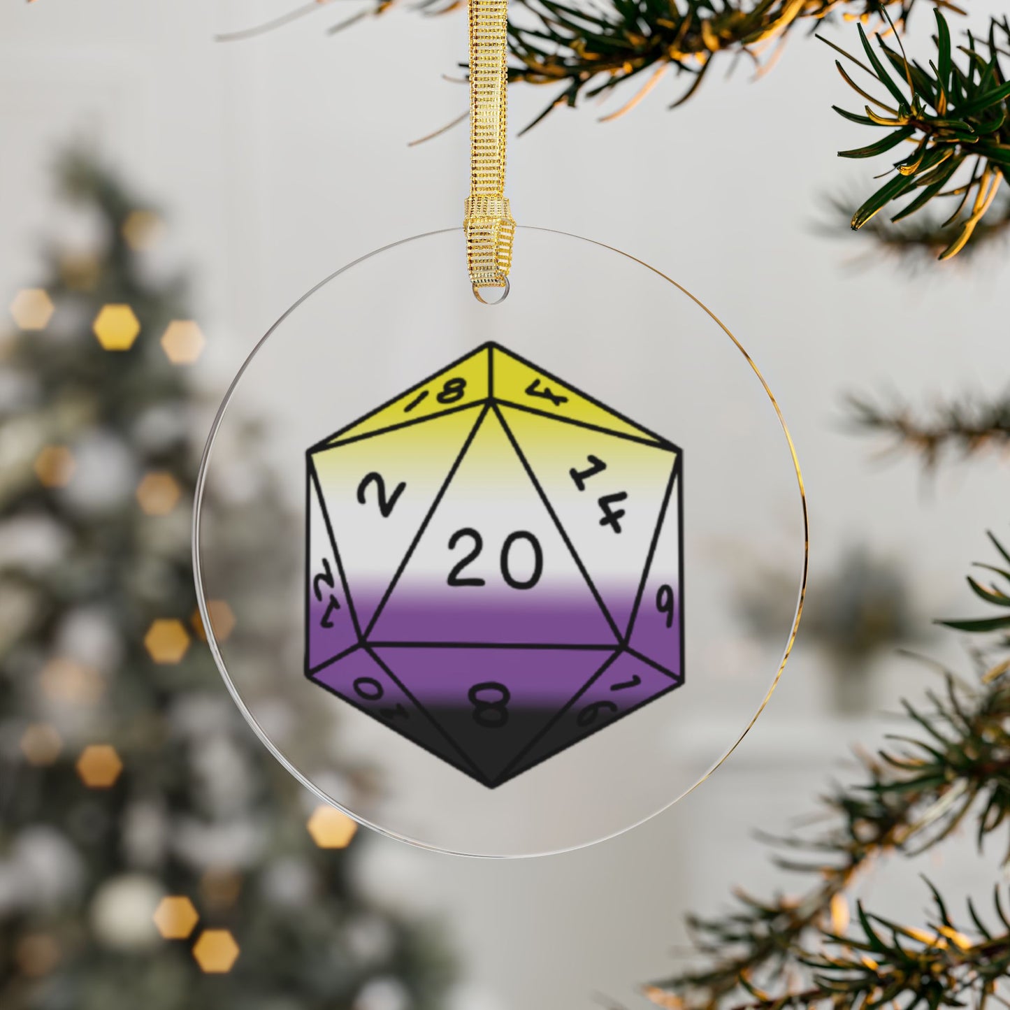 D20 Non-Binary Pride Flag Christmas Tree LGBTQ+ Ornament Window Decoration Acrylic