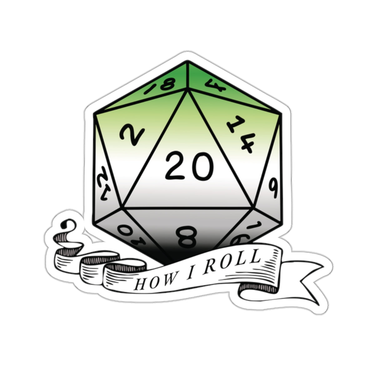 Aromantic Flag PRIDE D20 How I Roll Sticker