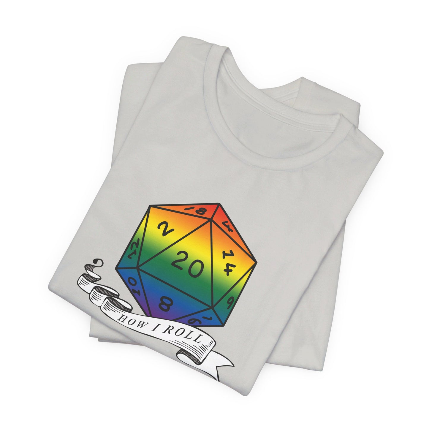 Rainbow Pride D20 "How I Roll" Unisex Jersey Short Sleeve Tee