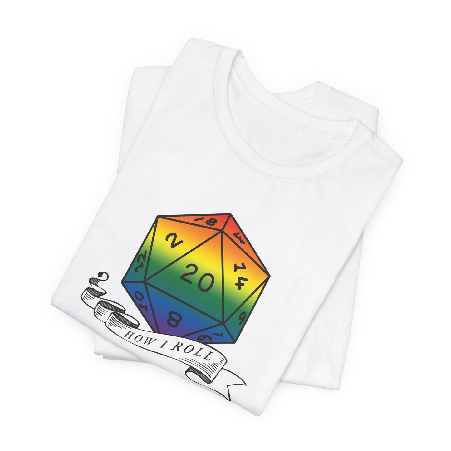Rainbow Pride D20 "How I Roll" Unisex Jersey Short Sleeve Tee