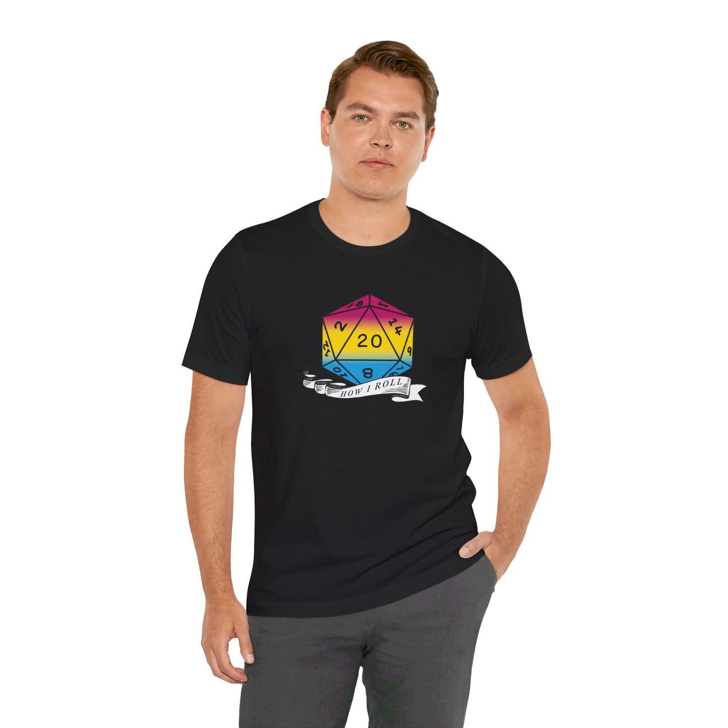 This Is How I Roll | Pride Flag D20 T-Shirt | Unisex T-Shirt | Nerdy Pansexual Pride