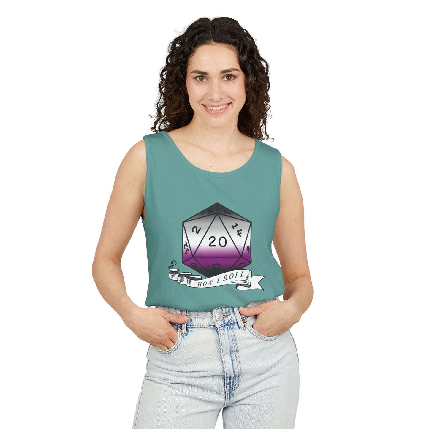 Nerdy Asexual Pride | How I Roll | Pride Flag D20 | Unisex Garment-Dyed Tank Top