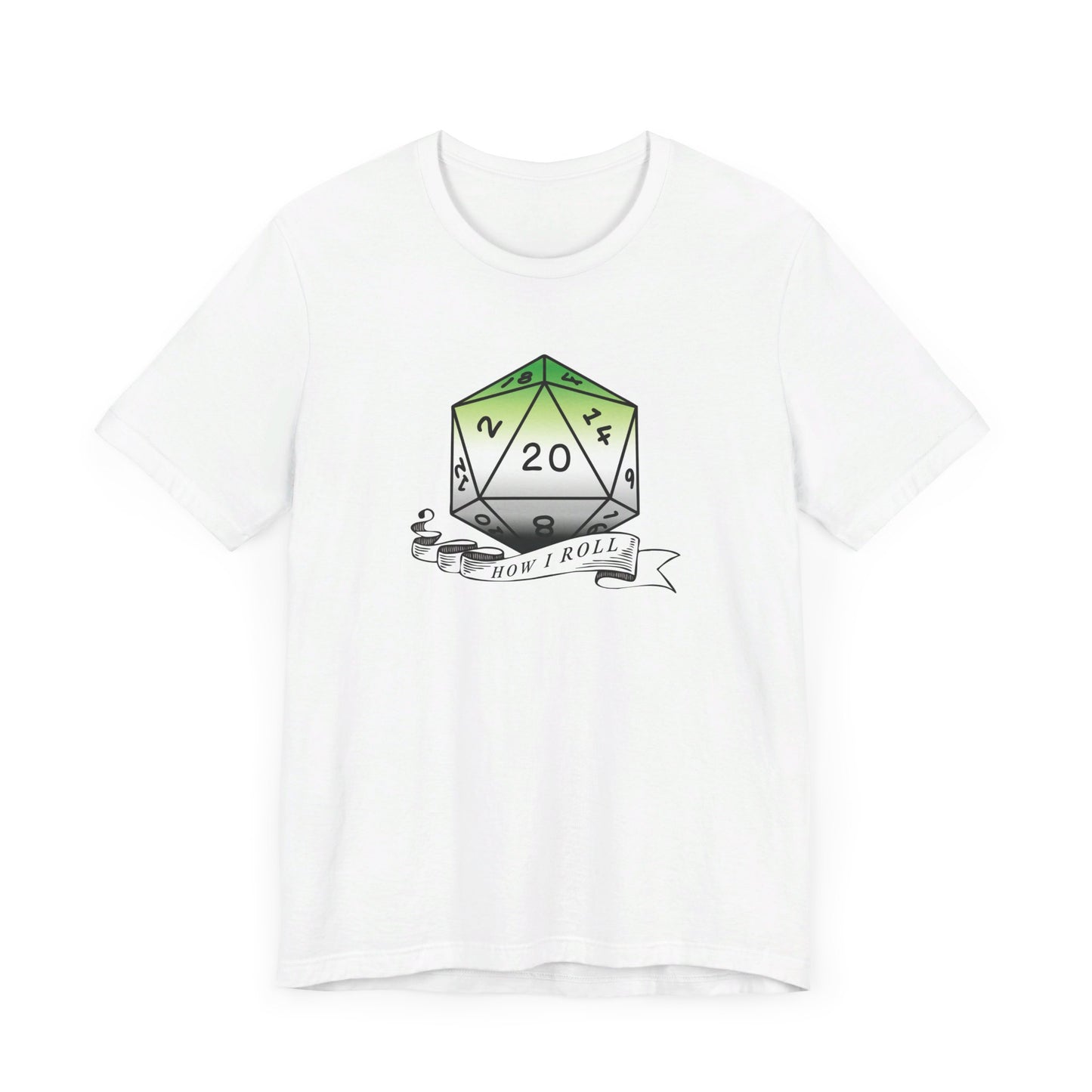 This Is How I Roll | Pride Flag D20 T-Shirt | Unisex T-Shirt | Nerdy Aromantic Pride