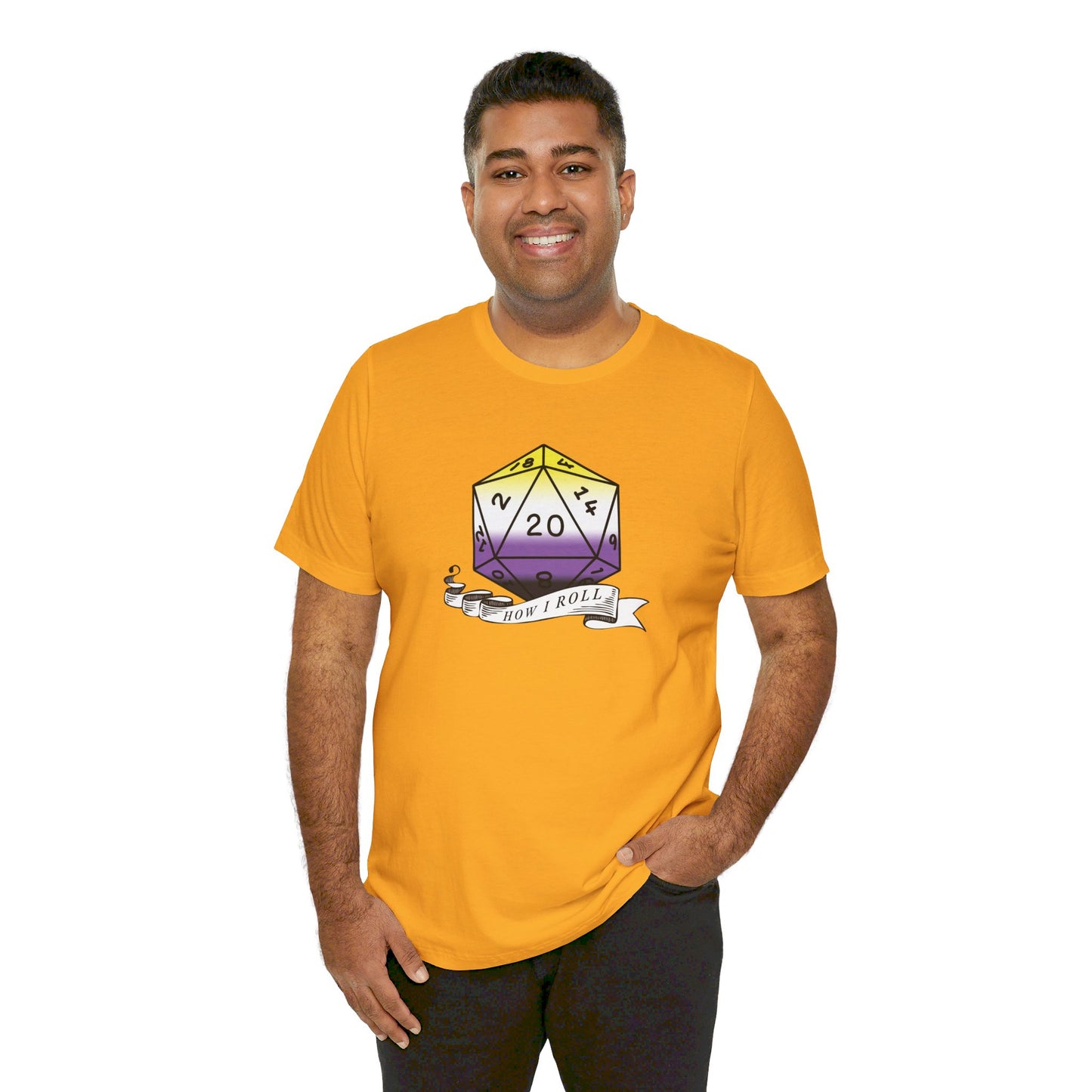 This Is How I Roll | Pride Flag D20 T-Shirt | Unisex T-Shirt | Nerdy Non-Binary Pride