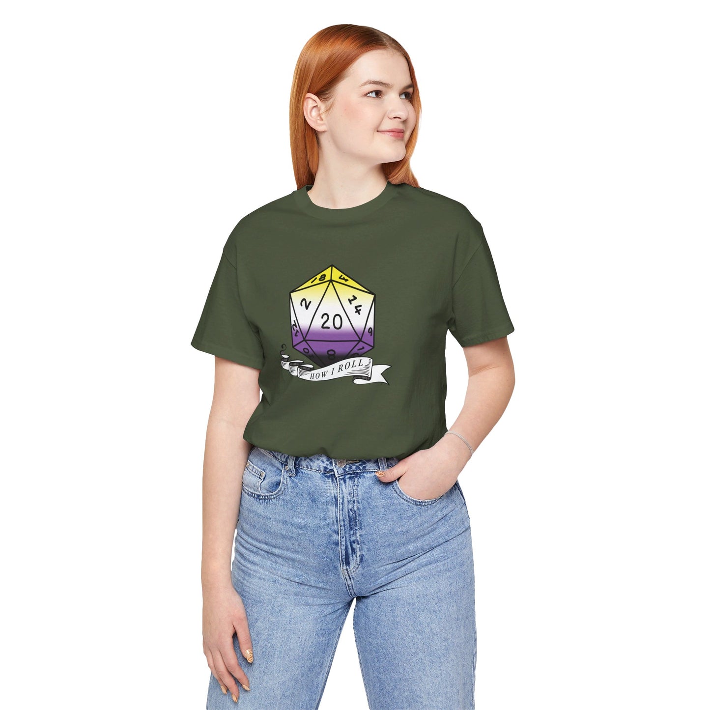 This Is How I Roll | Pride Flag D20 T-Shirt | Unisex T-Shirt | Nerdy Non-Binary Pride
