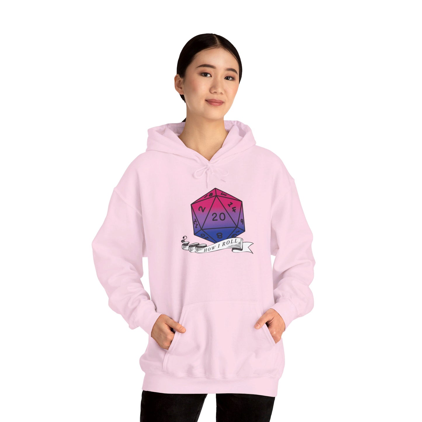 Nerdy Bisexual Pride | How I Roll | Pride Flag D20 Hoodie | Unisex Heavy Blend™ Hooded Sweatshirt