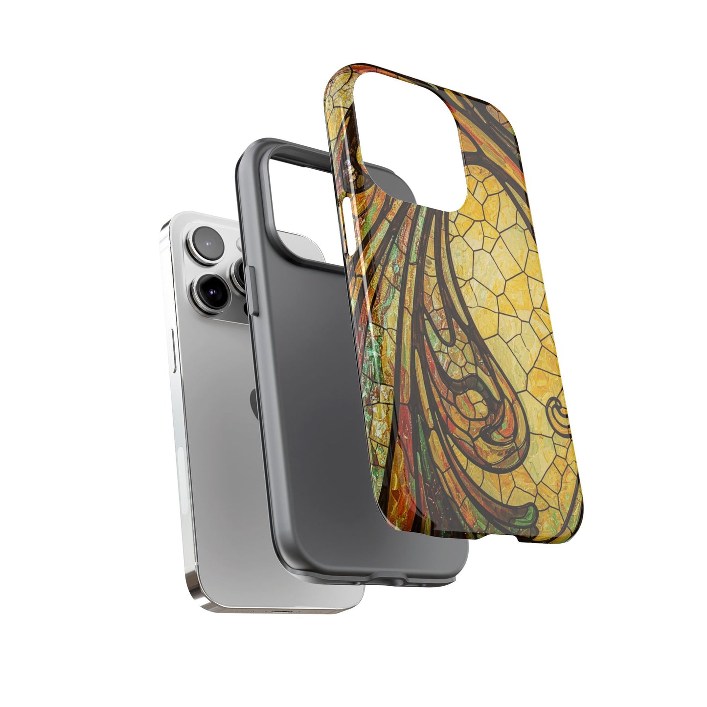 Faux Stained Glass Art Nouveau Style iPhone Case, Tough Cases, Vintage Design, Durable Phone Protector, Earth tones