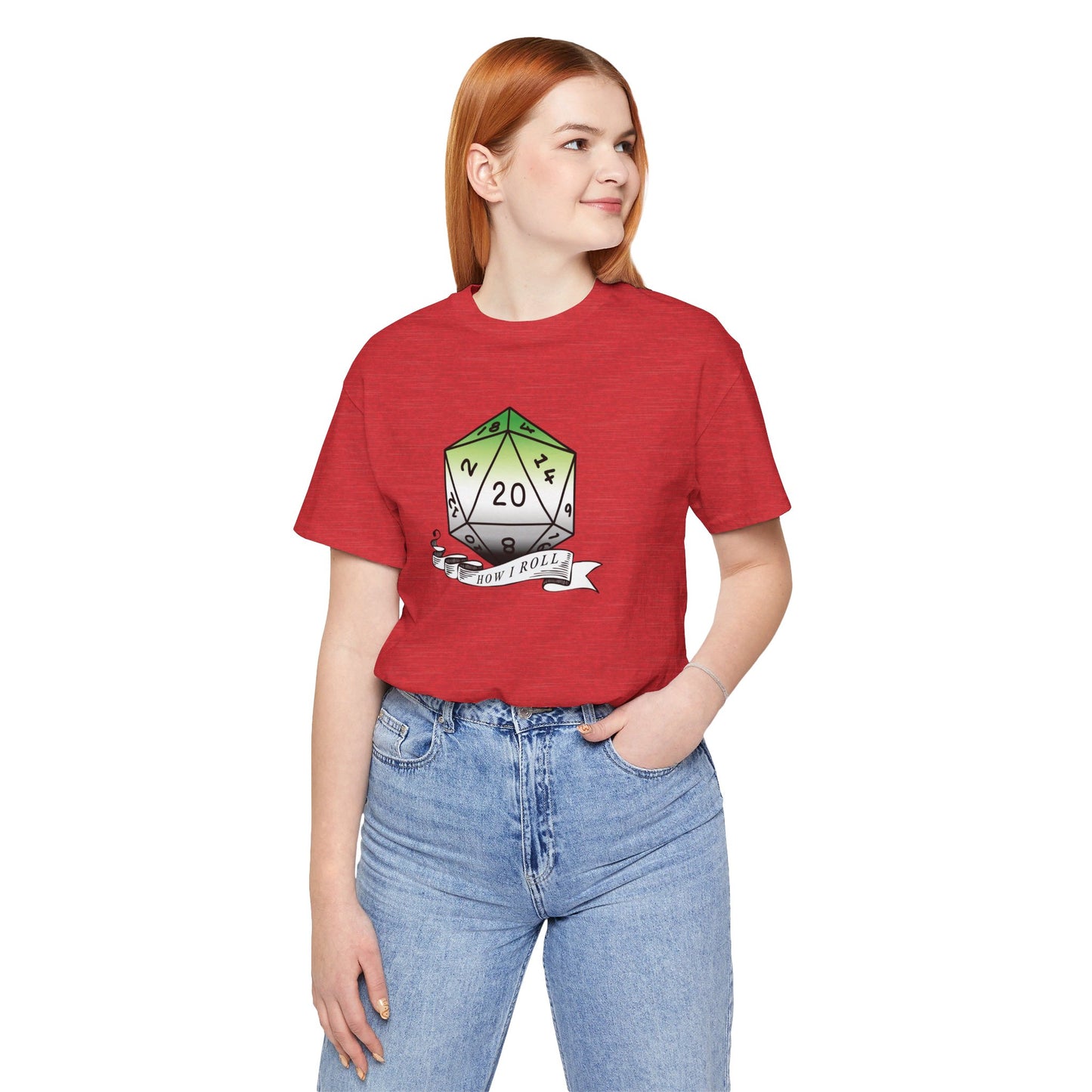 This Is How I Roll | Pride Flag D20 T-Shirt | Unisex T-Shirt | Nerdy Aromantic Pride