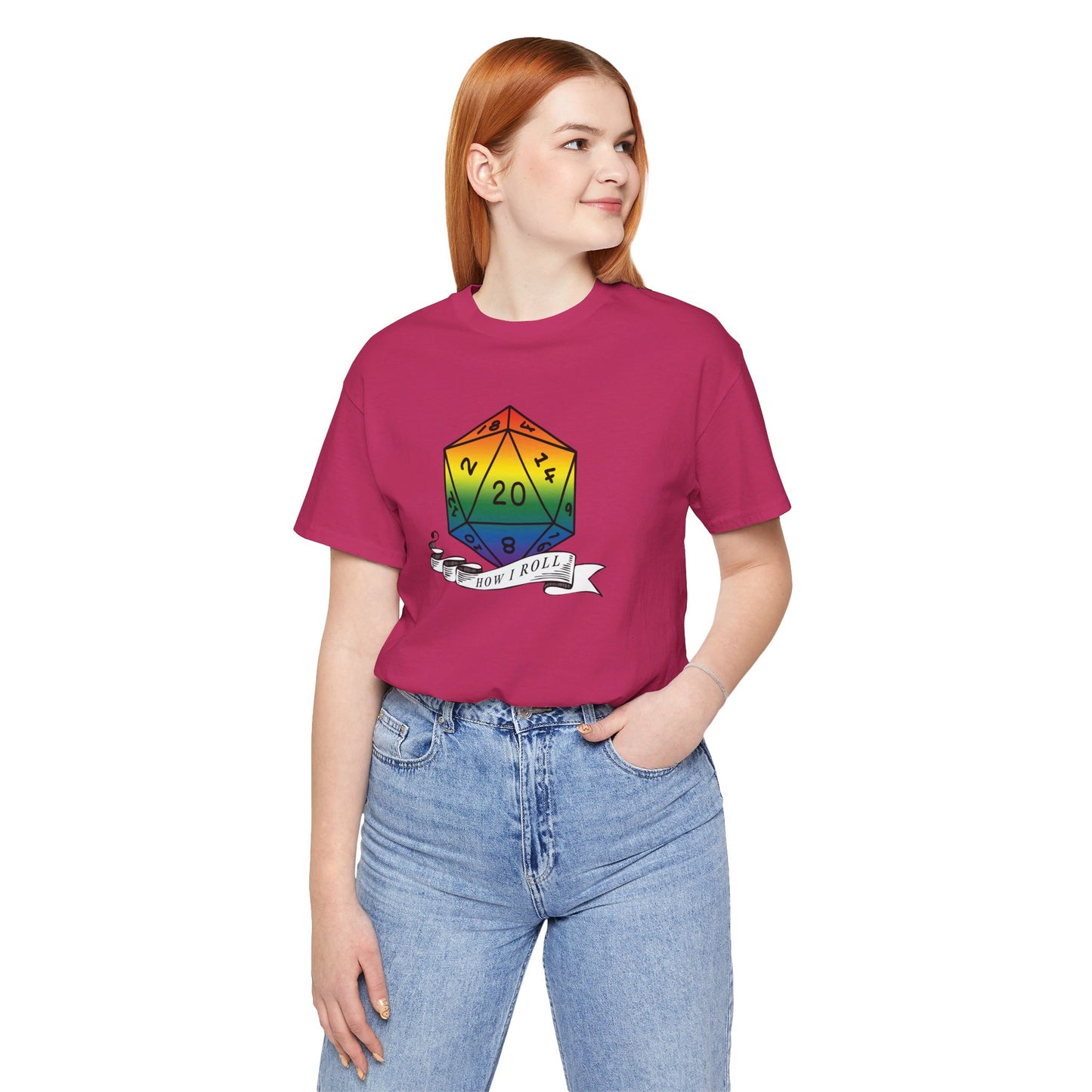 Rainbow Pride D20 "How I Roll" Unisex Jersey Short Sleeve Tee