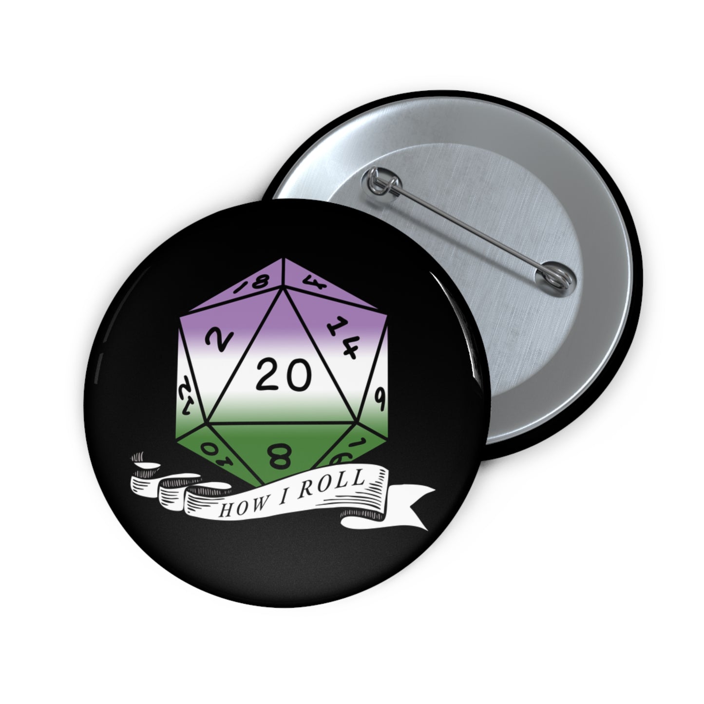 D20 Gender Queer Pride Flag How I Roll Button Pin, LGBTQ+ Pin, Genderqueer Accessories, Statement Pin, Pride Parade Gear