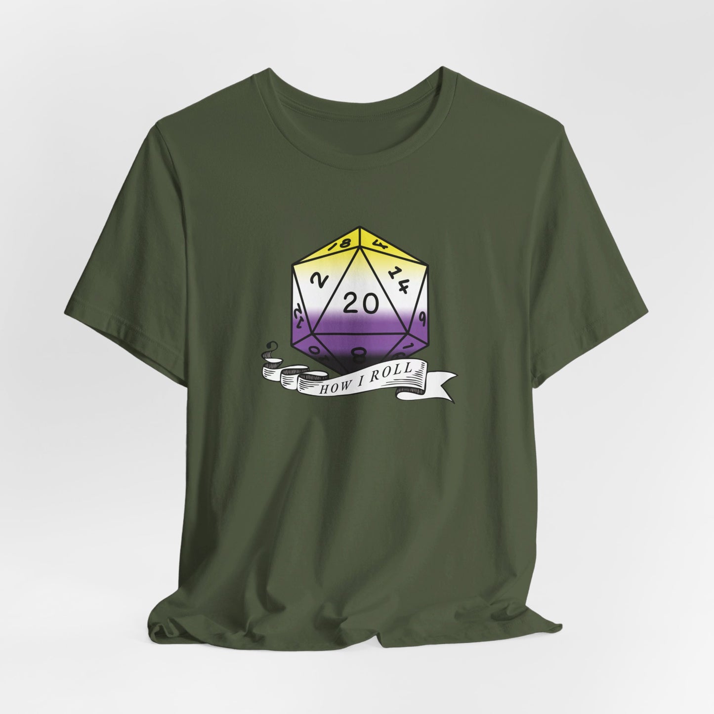 Non-Binary Pride Flag | This Is How I Roll | D20 T-Shirt | Unisex T-Shirt | Nerdy Non-Binary Pride