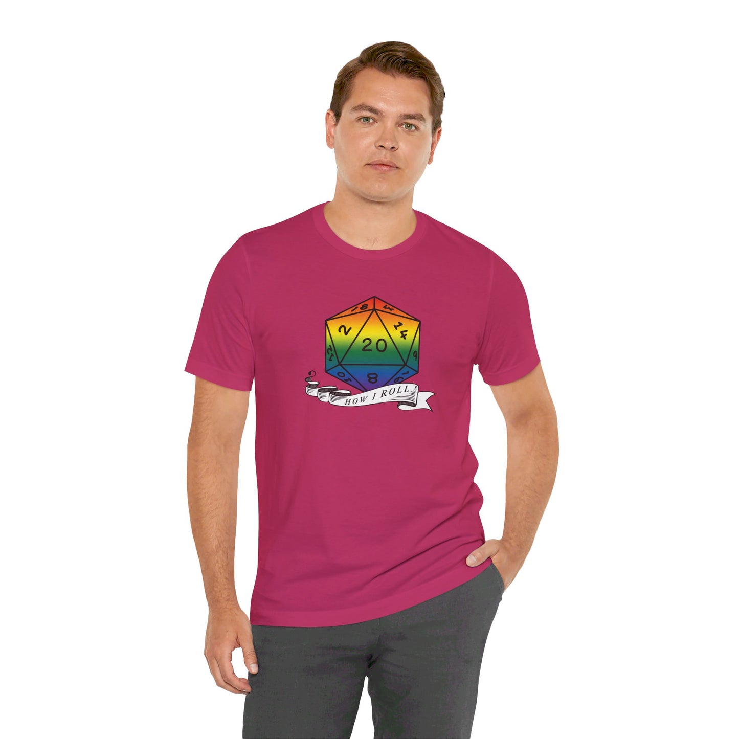 Rainbow Pride D20 "How I Roll" Unisex Jersey Short Sleeve Tee