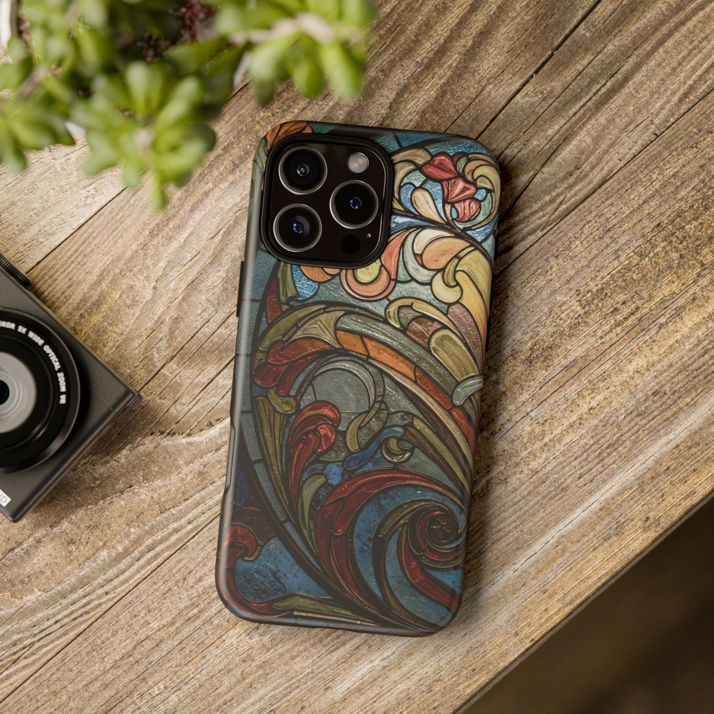 Faux Stained Glass iPhone Case, Art Nouveau Tough Case, Vintage Art Lover Gift, Durable Protector, Artistic Phone Cover, Art Deco Phone Case