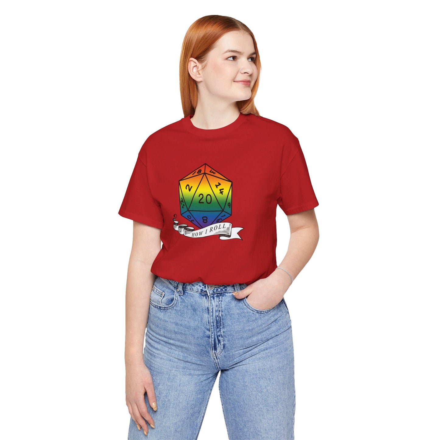 Rainbow Pride D20 "How I Roll" Unisex Jersey Short Sleeve Tee