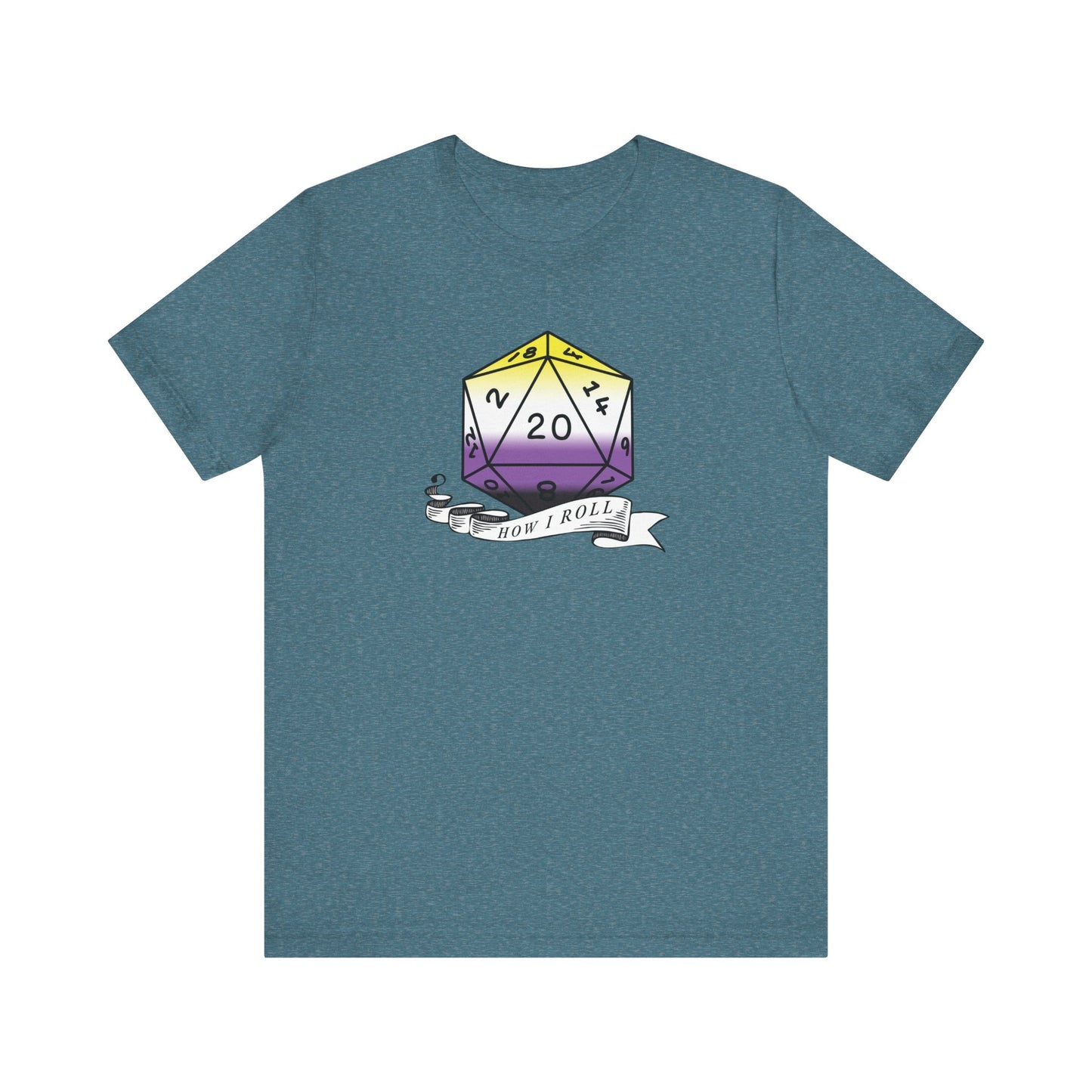 This Is How I Roll | Pride Flag D20 T-Shirt | Unisex T-Shirt | Nerdy Non-Binary Pride