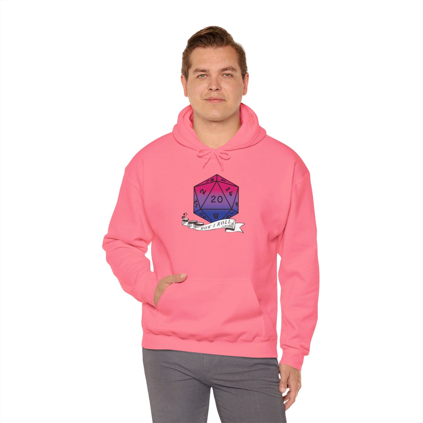 Nerdy Bisexual Pride | How I Roll | Pride Flag D20 Hoodie | Unisex Heavy Blend™ Hooded Sweatshirt