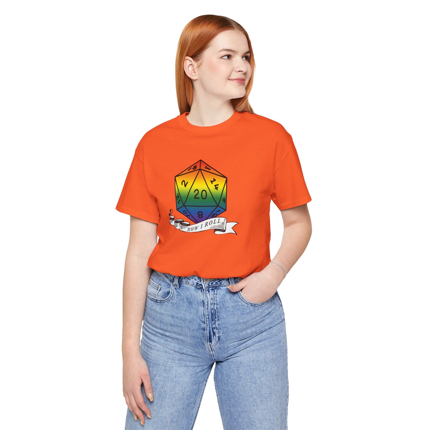 Rainbow Pride D20 "How I Roll" Unisex Jersey Short Sleeve Tee