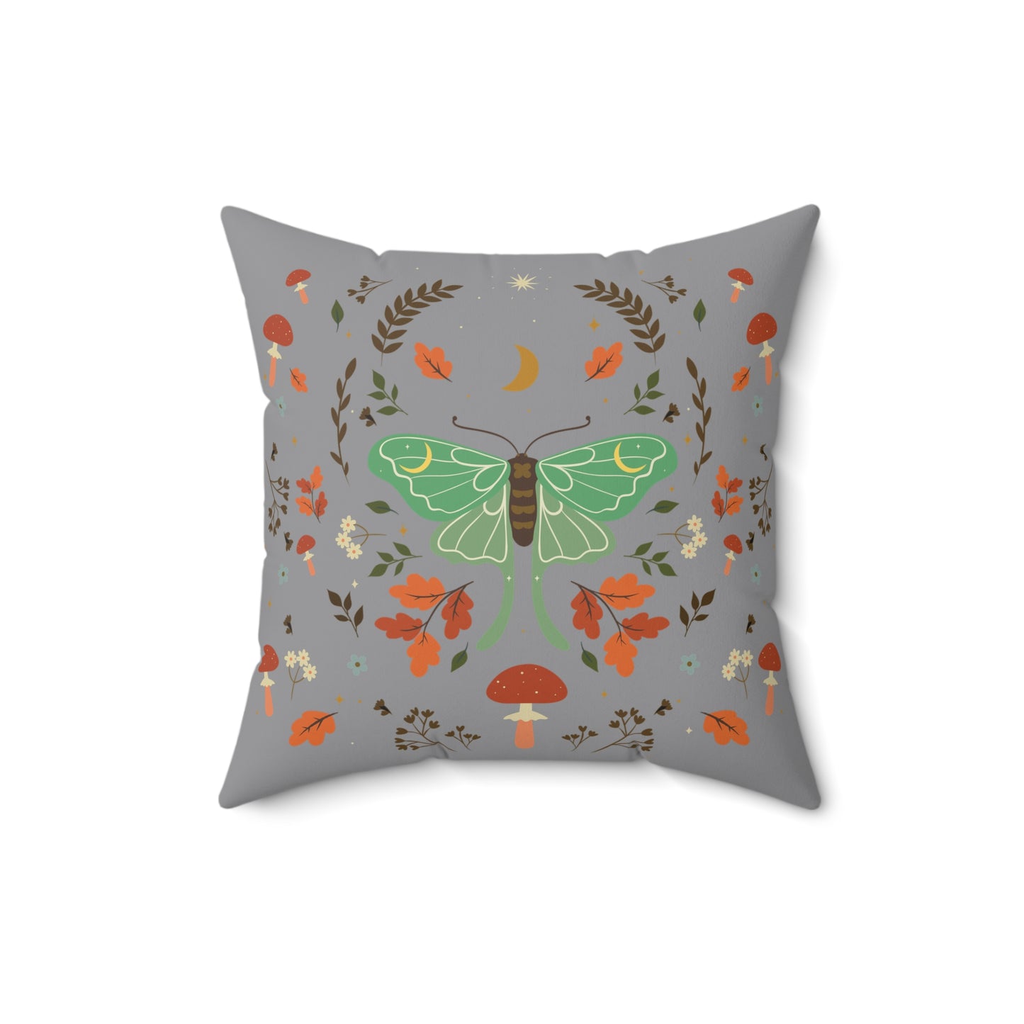 Cottagecore Dark Academia Luna Moth and Mushrooms Throw Pillow