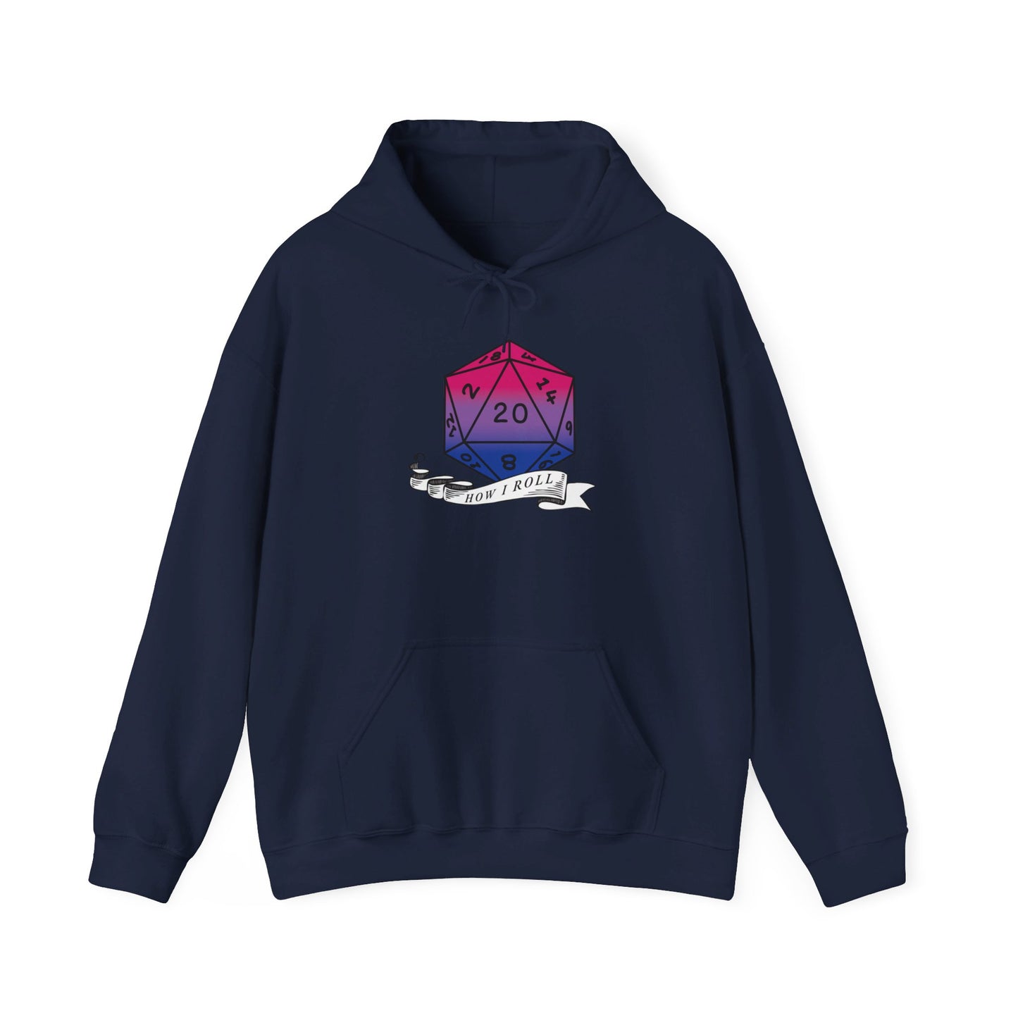 Nerdy Bisexual Pride | How I Roll | Pride Flag D20 Hoodie | Unisex Heavy Blend™ Hooded Sweatshirt