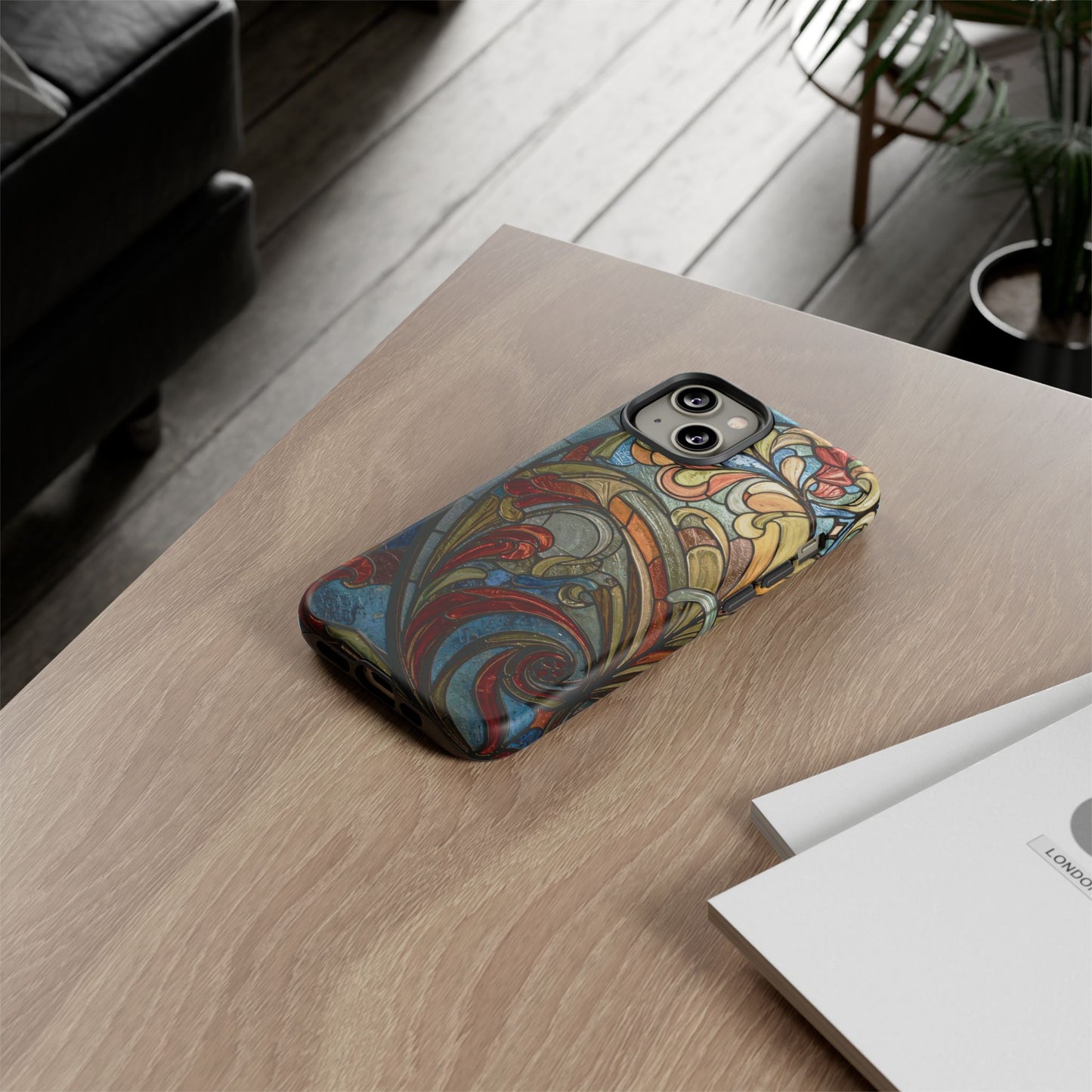 Faux Stained Glass iPhone Case, Art Nouveau Tough Case, Vintage Art Lover Gift, Durable Protector, Artistic Phone Cover, Art Deco Phone Case