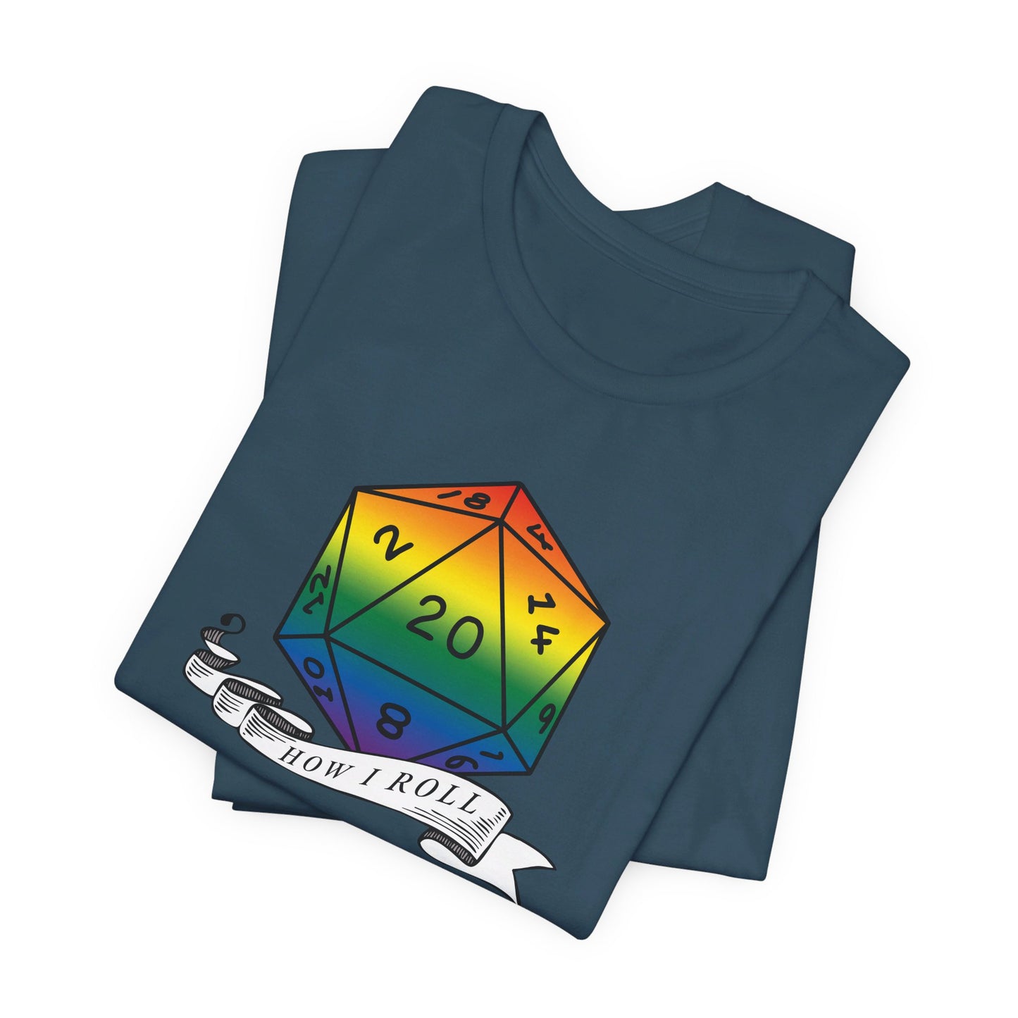 Rainbow Pride D20 "How I Roll" Unisex Jersey Short Sleeve Tee