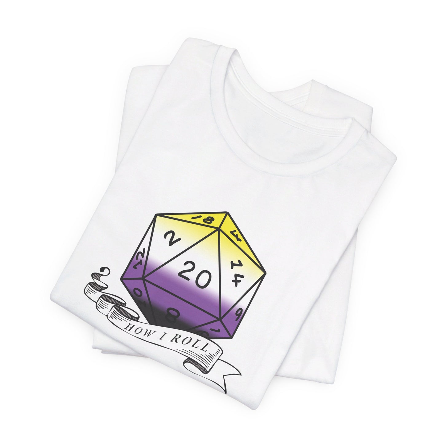 Non-Binary Pride Flag | This Is How I Roll | D20 T-Shirt | Unisex T-Shirt | Nerdy Non-Binary Pride