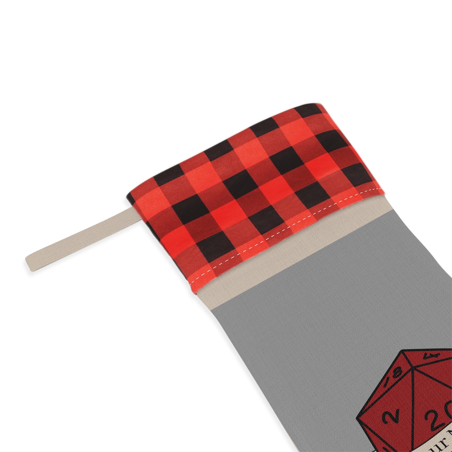 Personalized D20 Christmas Stocking, Rustic Buffalo Plaid Burlap