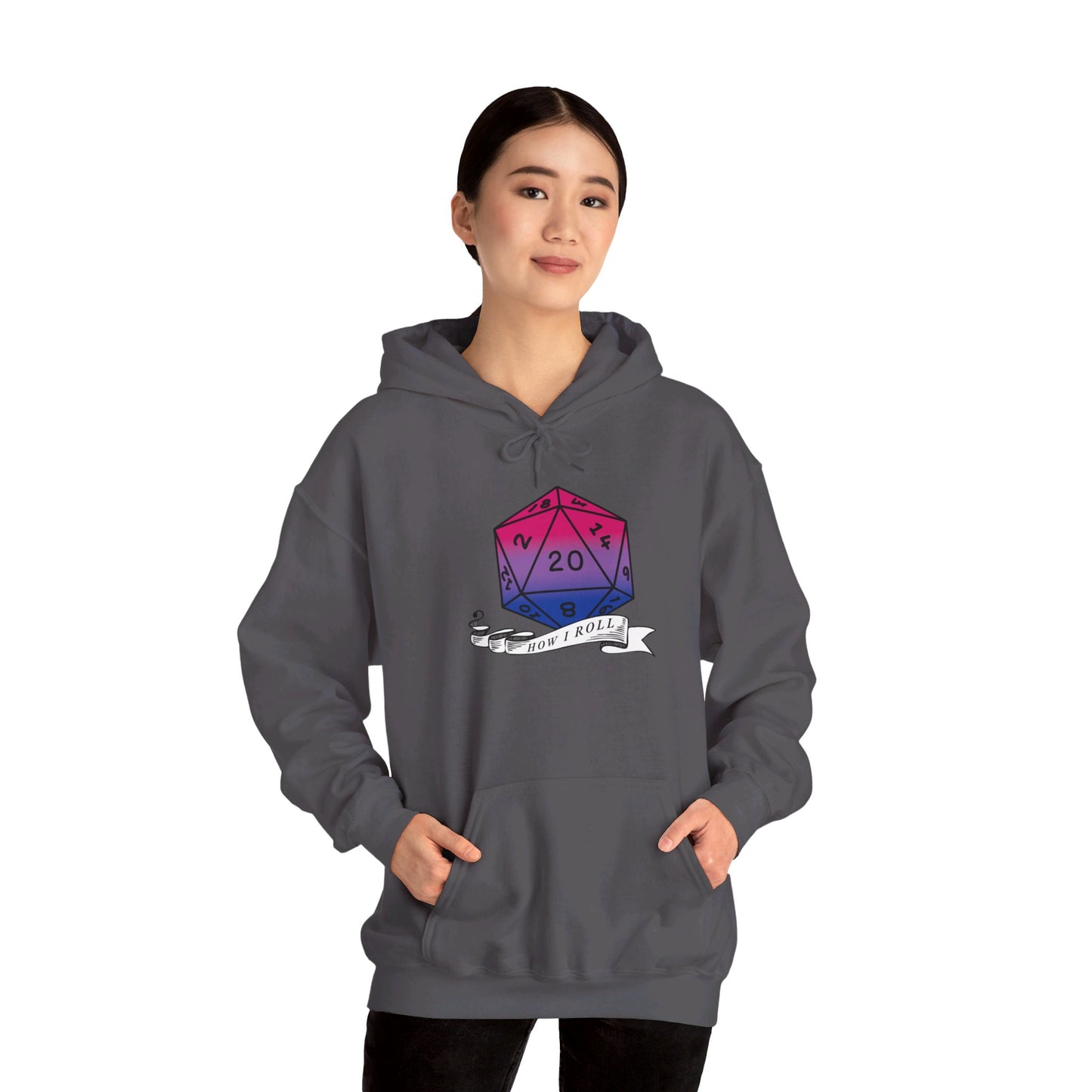 Nerdy Bisexual Pride | How I Roll | Pride Flag D20 Hoodie | Unisex Heavy Blend™ Hooded Sweatshirt