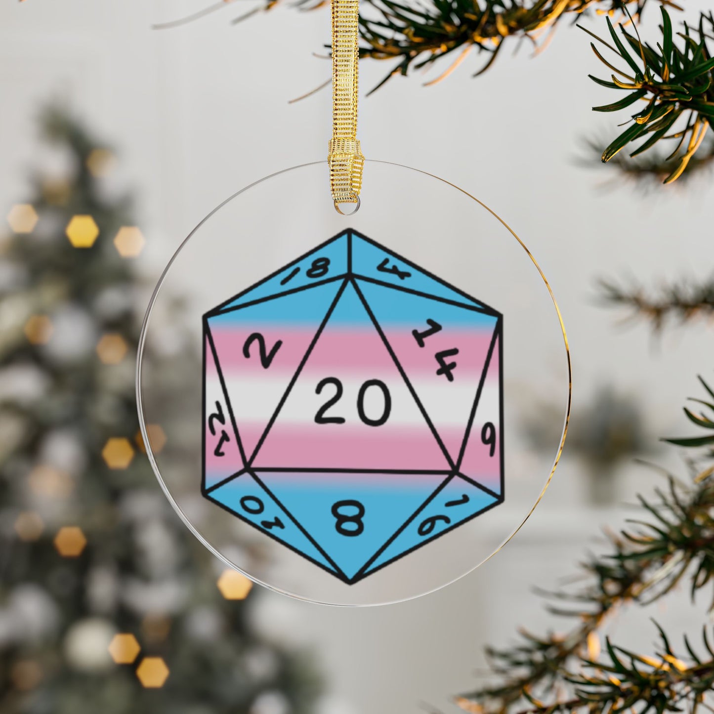 D20 Trans Pride Flag Window Ornament, LGBTQ+ Ornament Window Decoration Acrylic