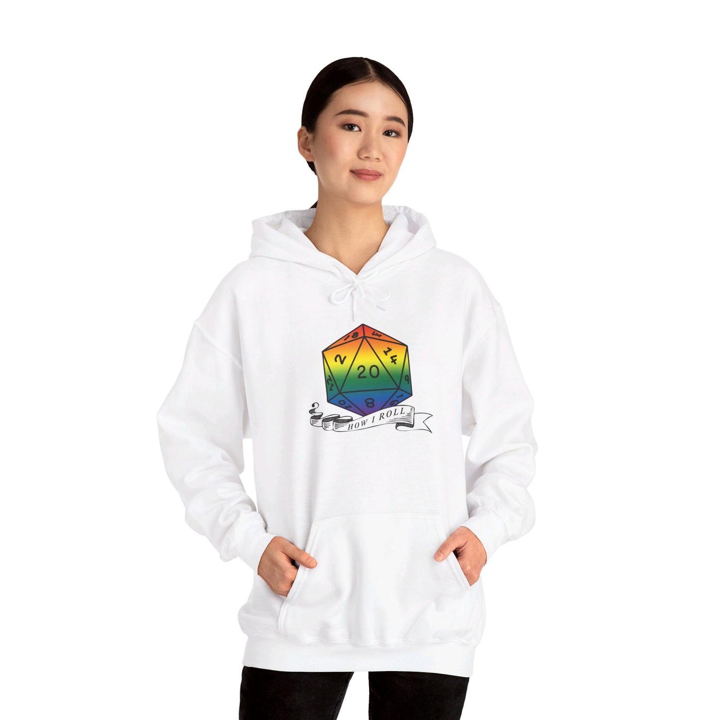 Nerdy Rainbow Flag Pride | How I Roll | Pride Flag D20 Hoodie | Unisex Heavy Blend™ Hooded Sweatshirt