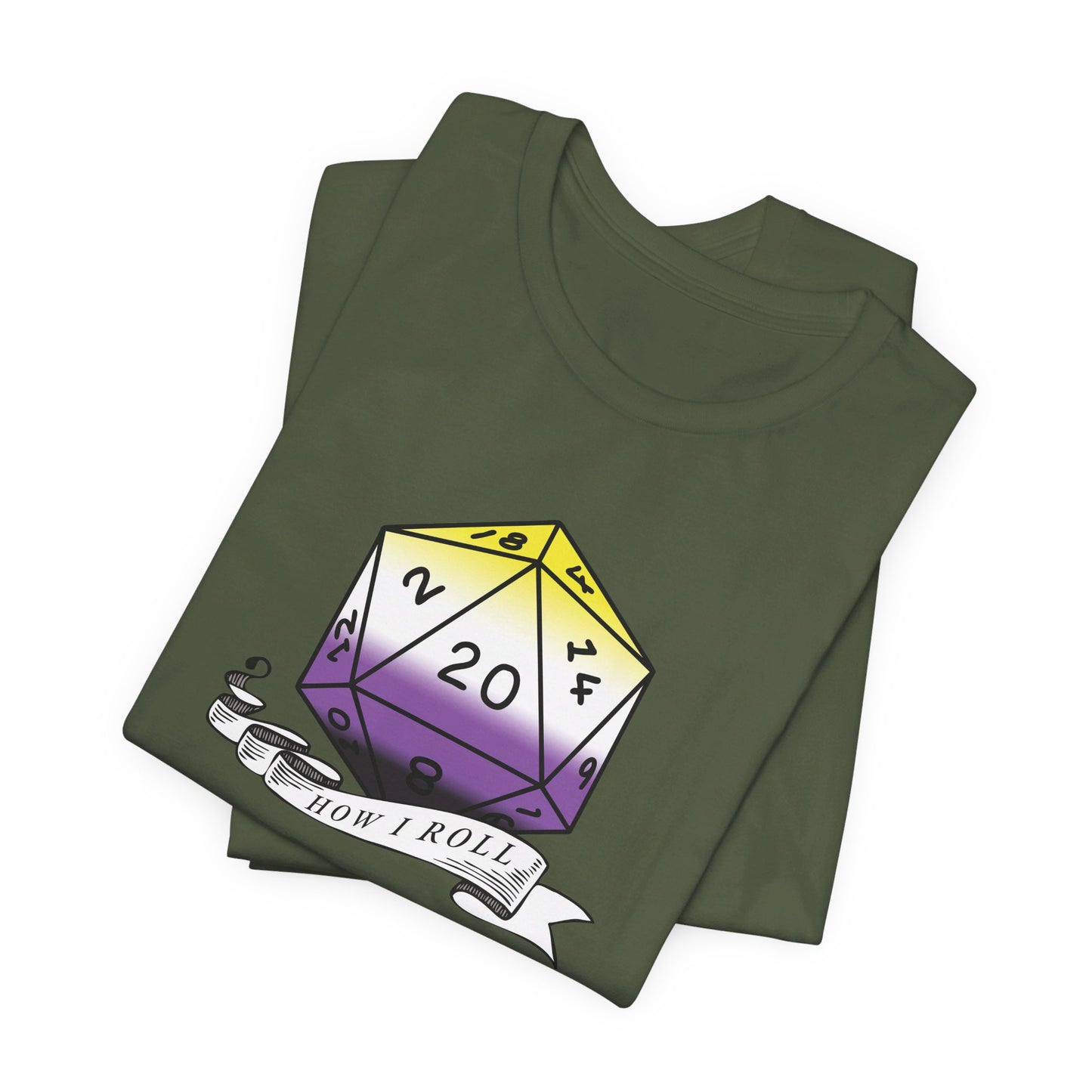 Non-Binary Pride Flag | This Is How I Roll | D20 T-Shirt | Unisex T-Shirt | Nerdy Non-Binary Pride