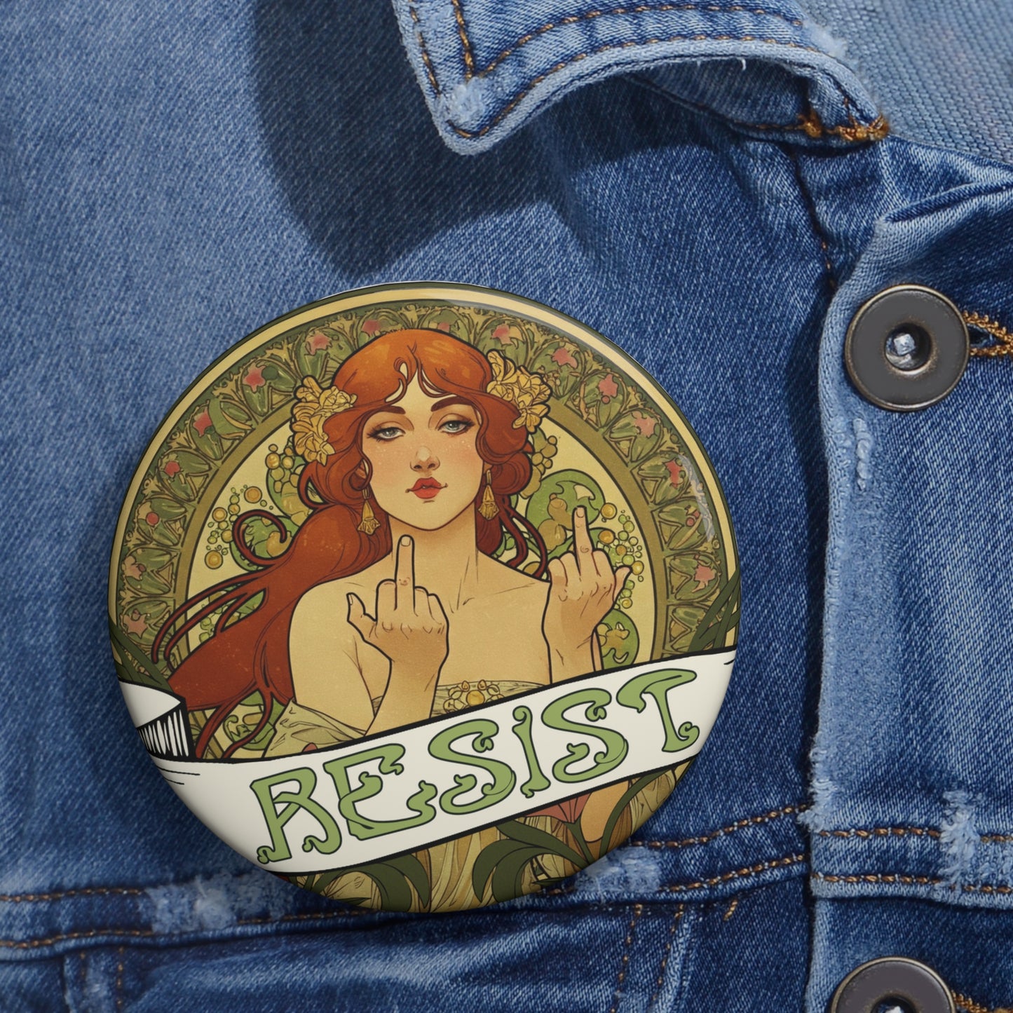 Resist Trump Art Nouveau Activist Political Badge, Custom Pins, Protest Button, Social Justice Pin, Feminist Rally Pin Button