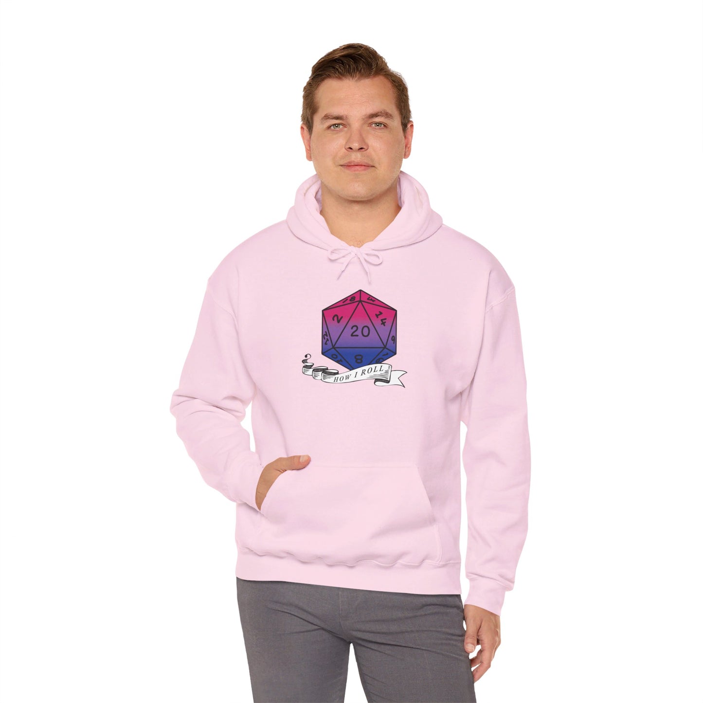 Nerdy Bisexual Pride | How I Roll | Pride Flag D20 Hoodie | Unisex Heavy Blend™ Hooded Sweatshirt
