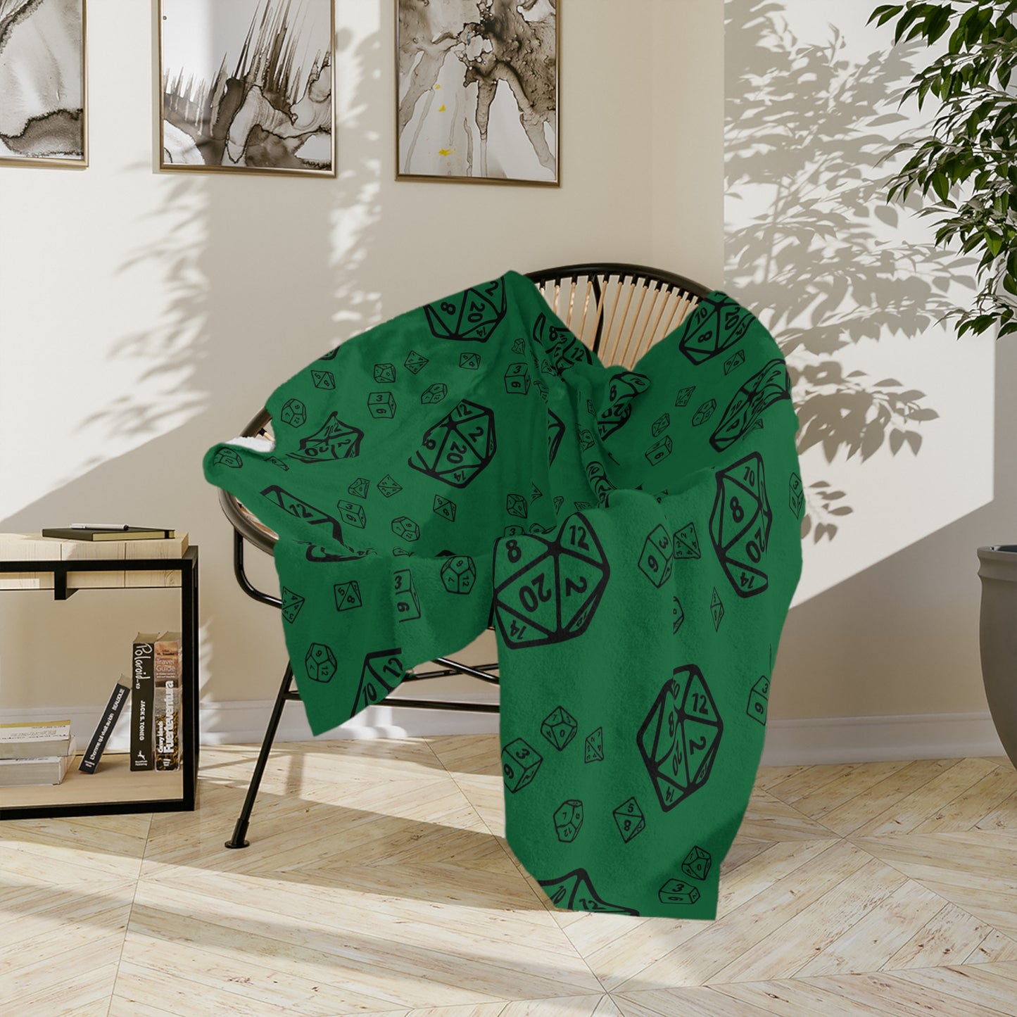 D20 Green Cozy Lightweight Velveteen Microfiber Blanket, Dorm Room Throw, Reading Blanket, Gaming Blanket