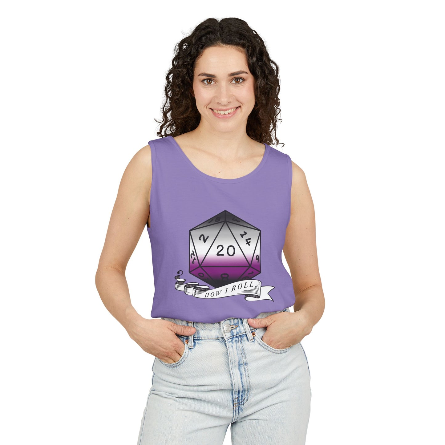 Nerdy Asexual Pride | How I Roll | Pride Flag D20 | Unisex Garment-Dyed Tank Top