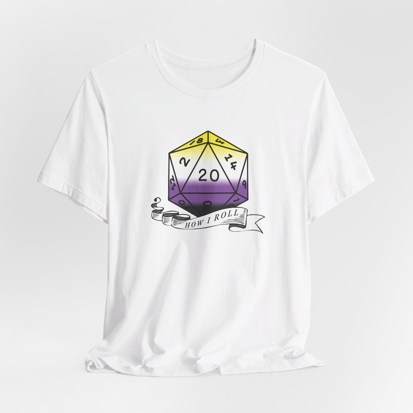 Non-Binary Pride Flag | This Is How I Roll | D20 T-Shirt | Unisex T-Shirt | Nerdy Non-Binary Pride