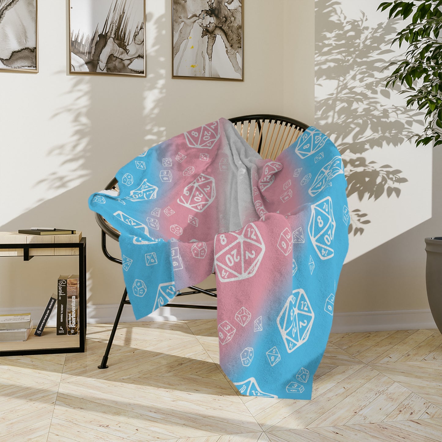 D20 Trans Pride Flag Cozy Lightweight Velveteen Microfiber Blanket, Reading Blanket, DnD Gaming Blanket, Dorm Room Throw